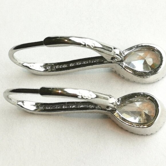 Sterling silver cz drop lever back earrings - Picture 4 of 7